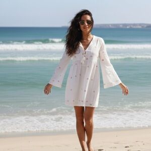 White Boho Dress Handmade Size Medium